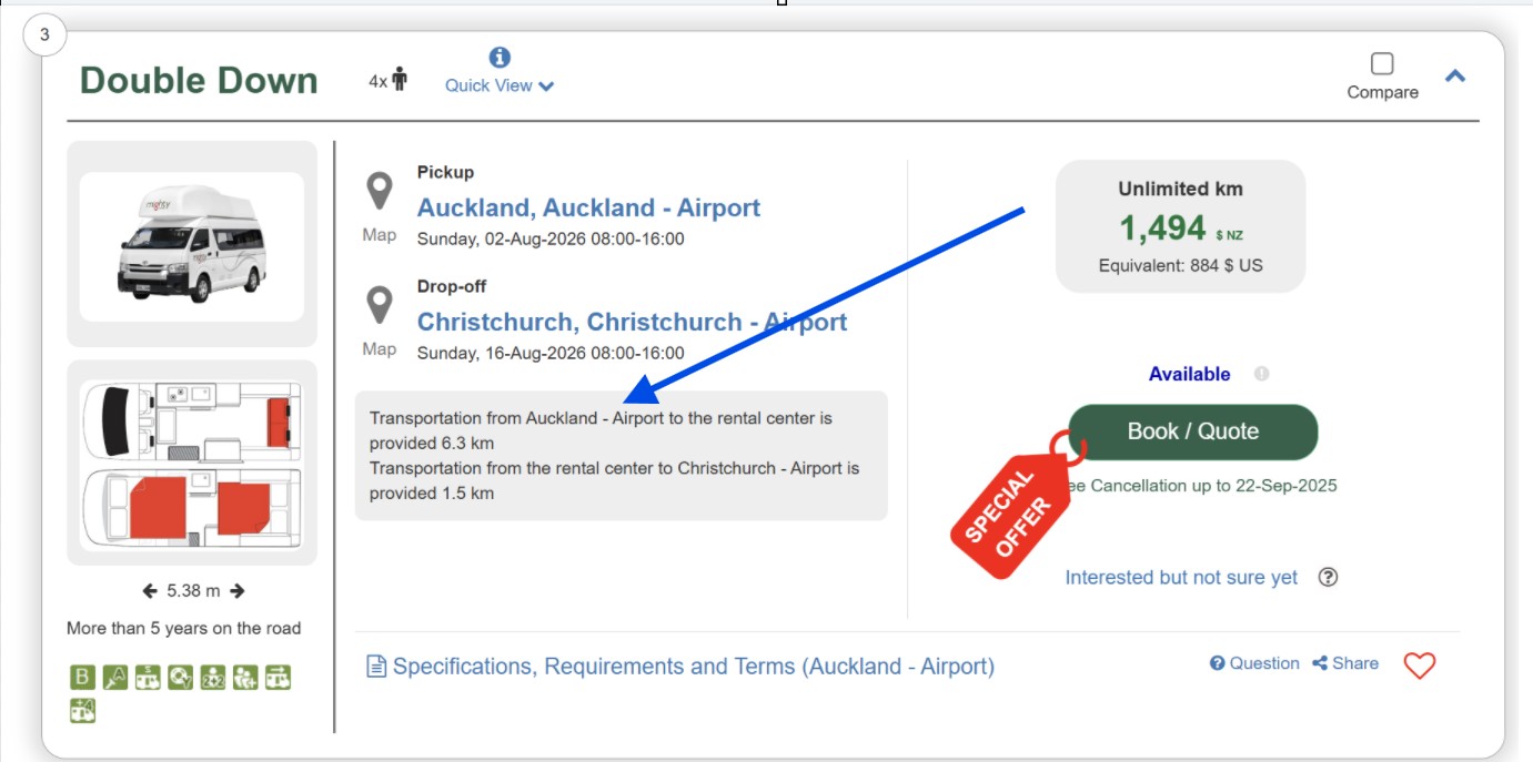 camper van for hire in  rental center location